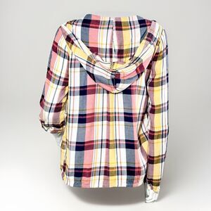 Roxy "City Poncho" Open, Draped, Hooded Plaid Cardigan. Multicolor Plaid. XS NWT
